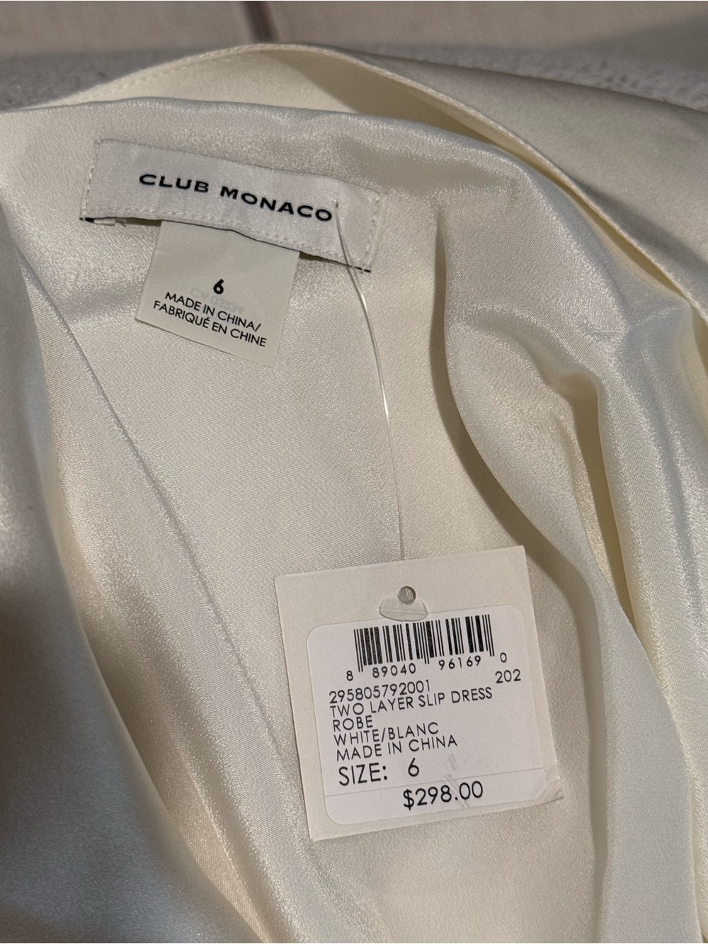 NWT Club Monaco White Two-Layer Satin Slip Dress - Picture 5 of 5
